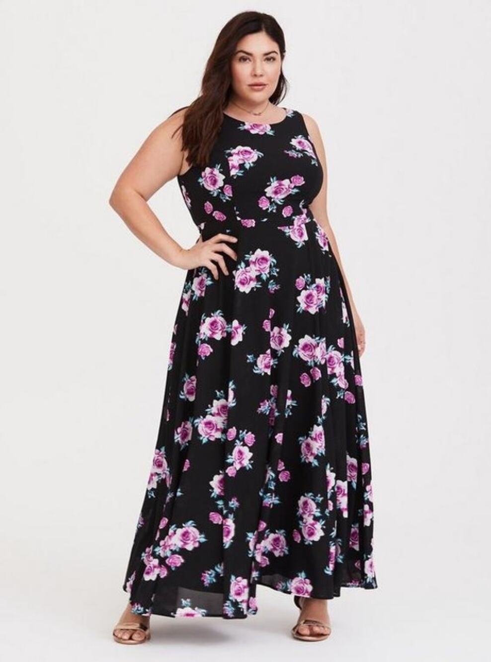 Torrid Floral High Neck Georgette Maxi Dress Size 18 Back Pink Cottagecore NWT